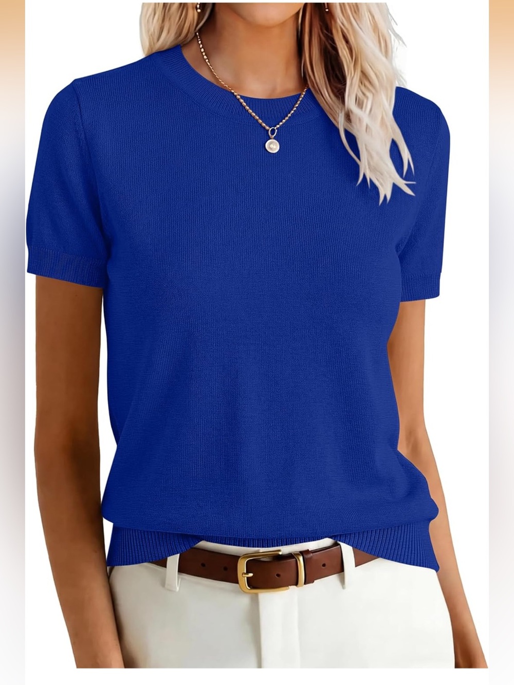 ANRABESS Womens Short Sleeve Sweaters Wool Blend Top